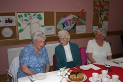 Margaret Wilkinson, Laura Caldwell and Bunty Hawkins at the tea party.